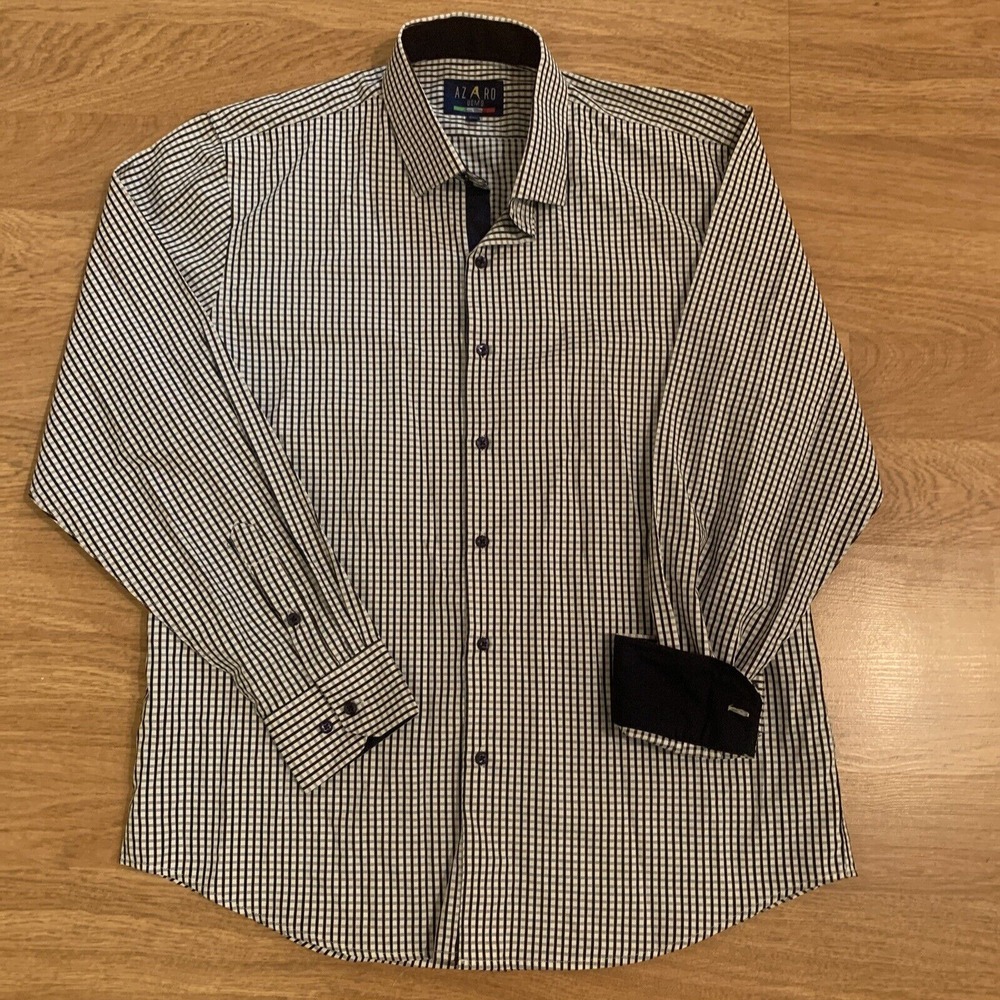 Azaro Uomo Mens‎ 2XL Multicolor Long Sleeve Button Up Shirt Flip Cuff Preppy